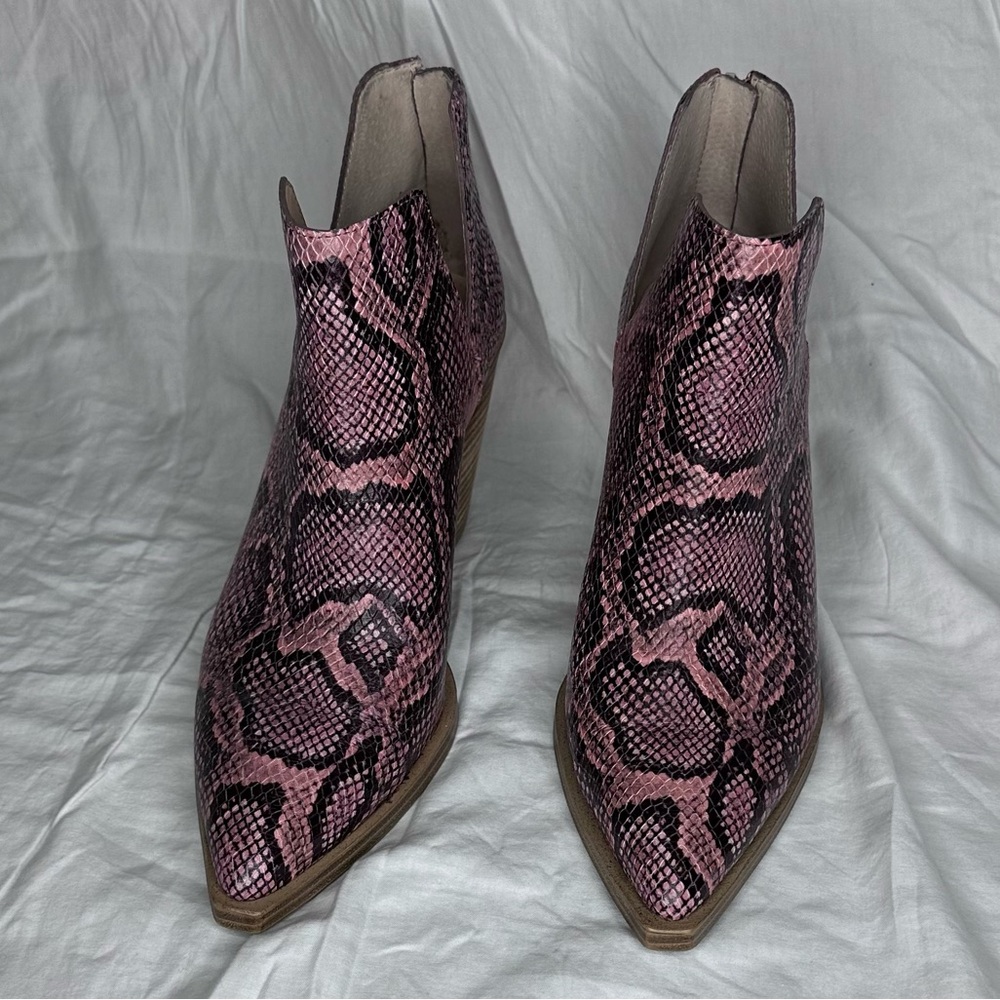 Vince Camuto Pink Snake Print Ankle Booties